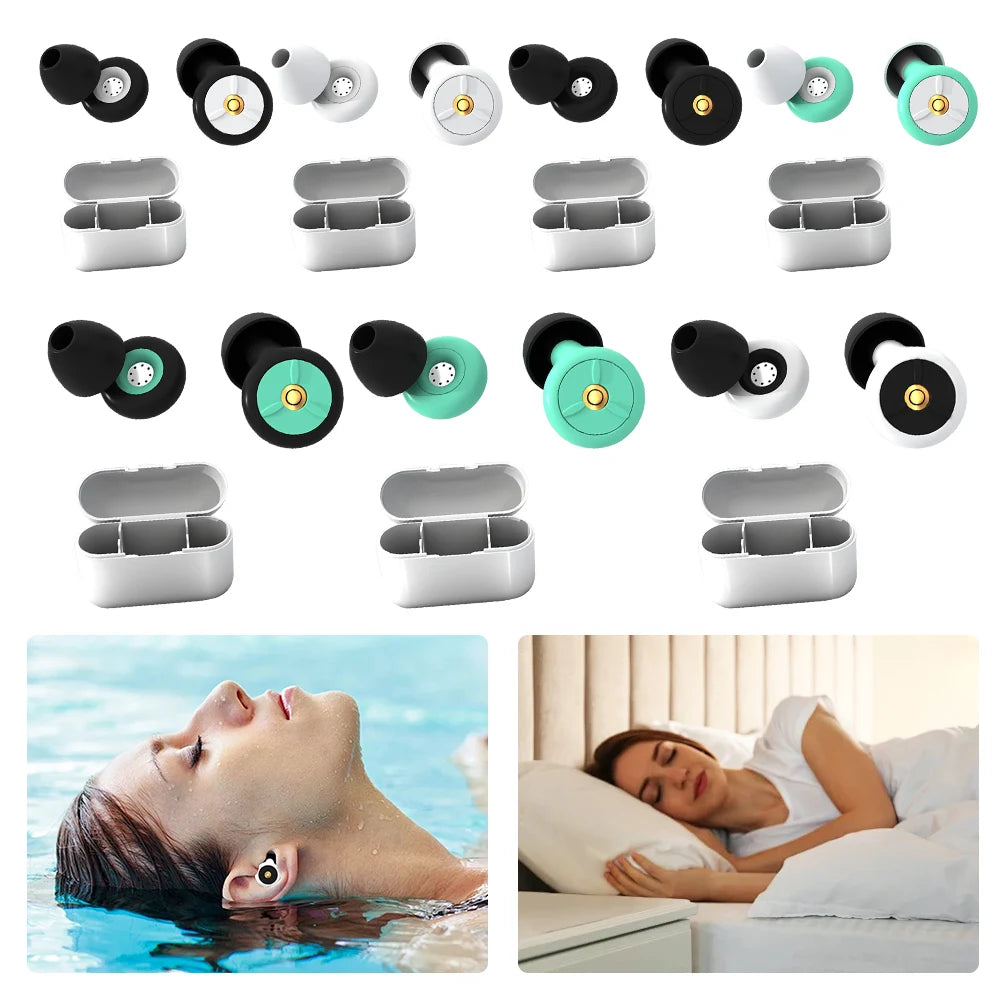 Silicone Ear Protection Earplugs Waterproof Sound Insulation Earplugs Washable with Earplug Caps & Case for Swimming Showering