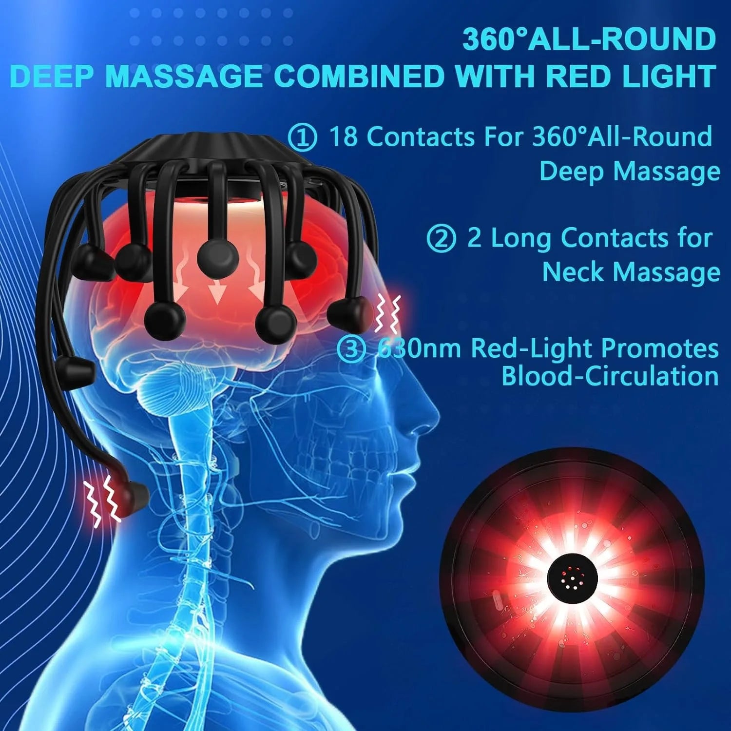 Electric Head Massager Cordless Bluetooth Head Massage with 5 Models 20 Vibration Contacts for Stress Relief Relaxation Insomnia